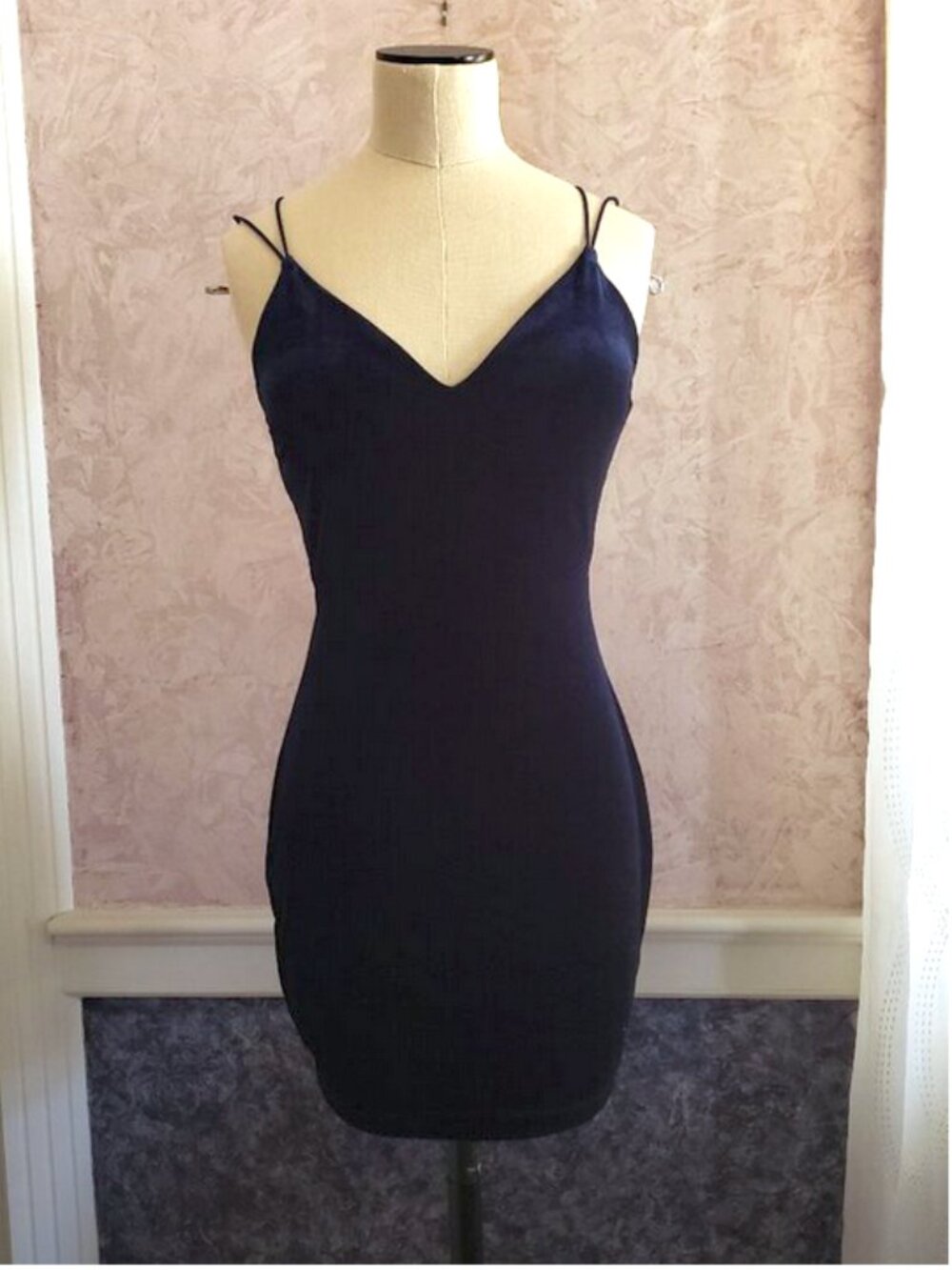 Dark Blue Velvet Windsor Backless Cocktail dress XS - Picture 2 of 10